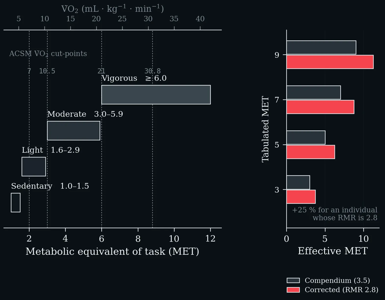 MET zones for physical activity and the effect of an individual RMR correction