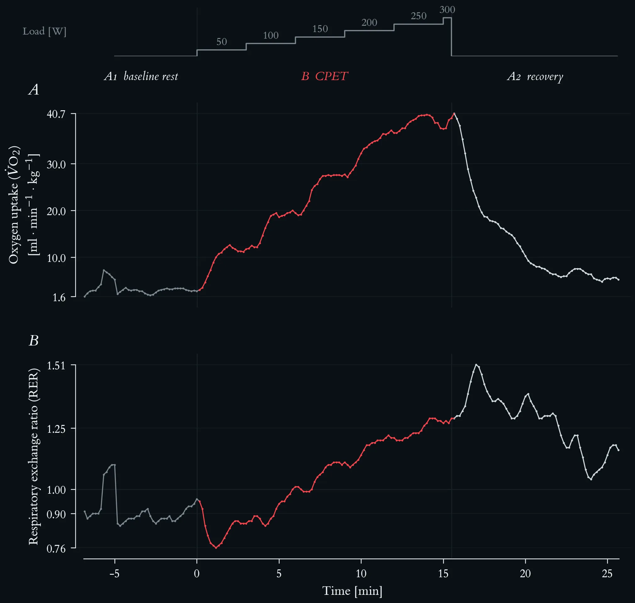 Mass-related oxygen uptake and respiratory exchange ratio